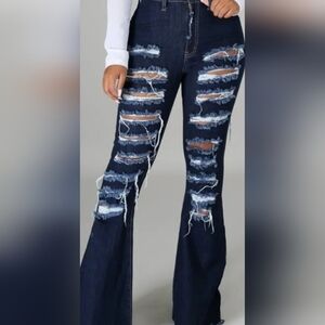 Jeans | Dark Denim | Distressed |  Flare | Size 3XL